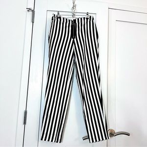 Black & White Leg Stripe Pants with Zip Front - Straight Fit - Size XS